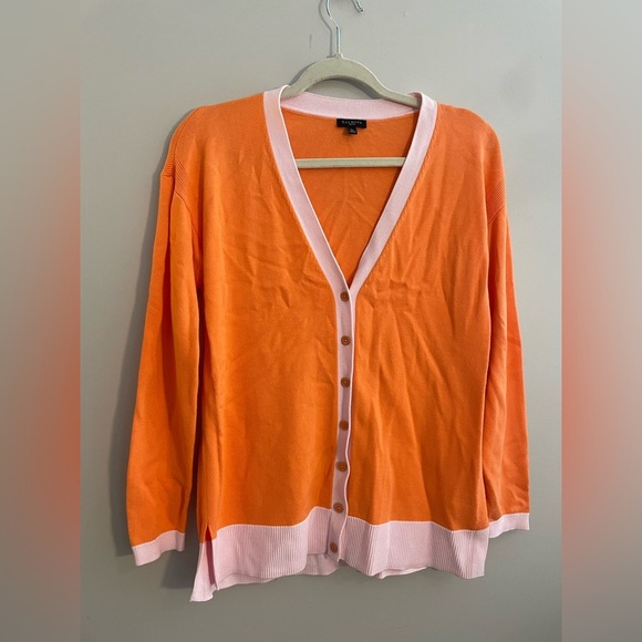 Talbots Petite Orange and Pink Colorblock Cardigan Sweater - Picture 1 of 6